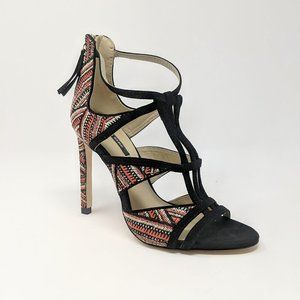 Zara Basic Straw T-Strap Cage Stiletto Heels